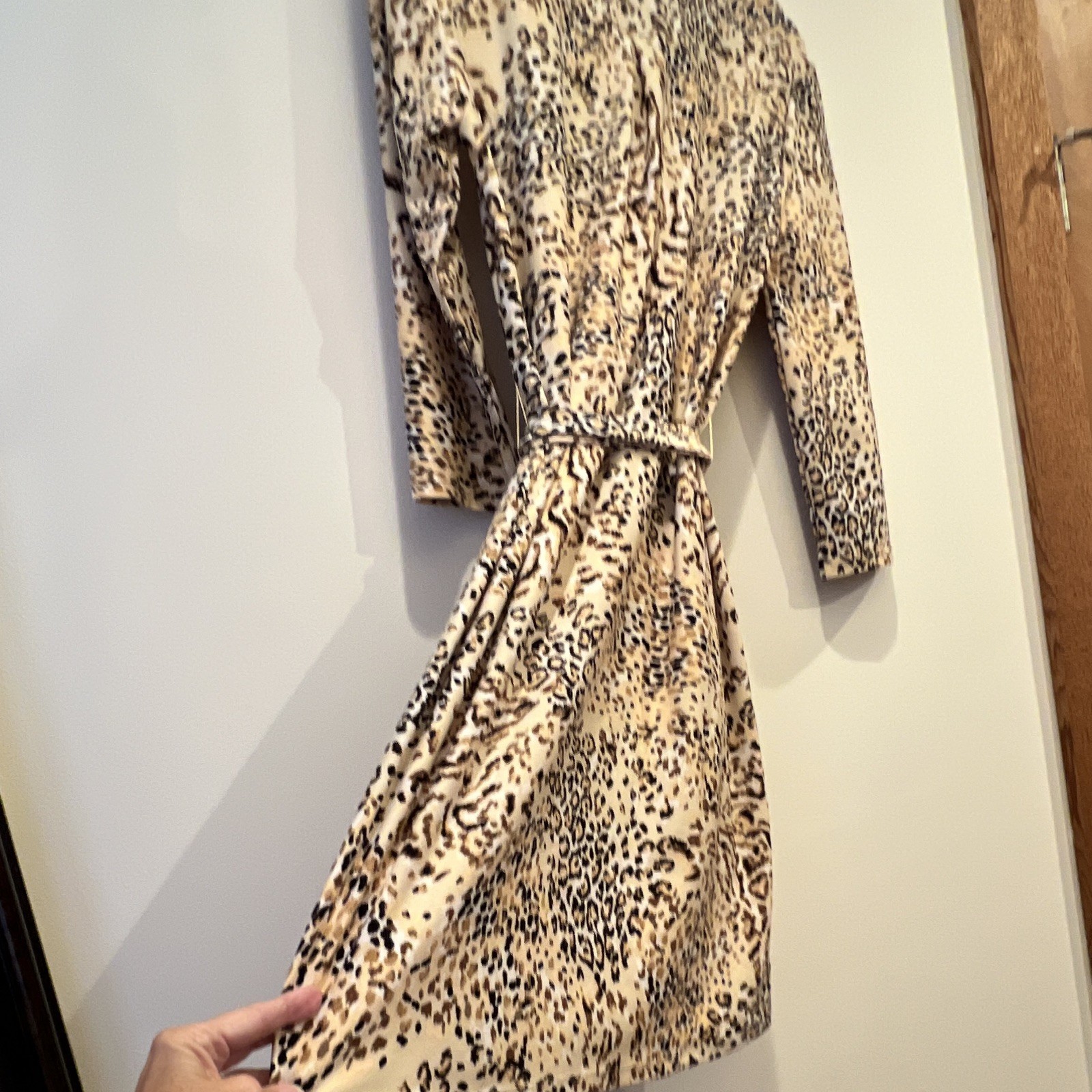 Tacera Size M Beige/Black/Brown Leopard Shirt Dress Belted Button 3/4 Sleeve