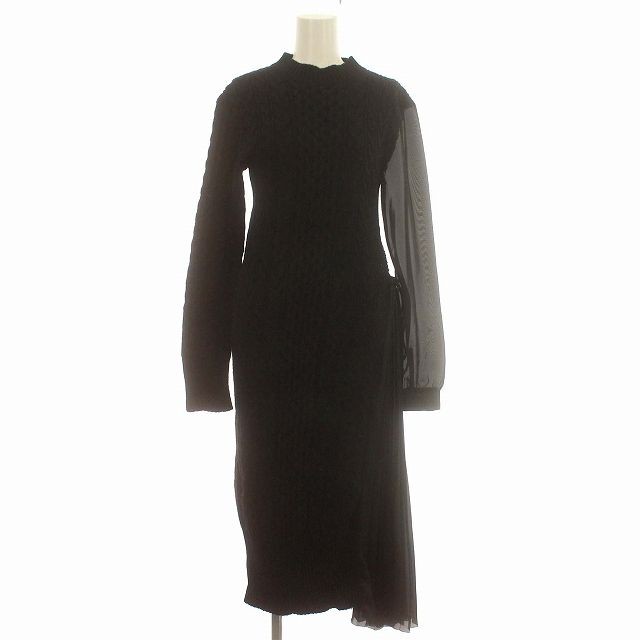 sacai FW2020 Cable-Knit Wool Chiffon Hybrid Midi Dress Black Size 1