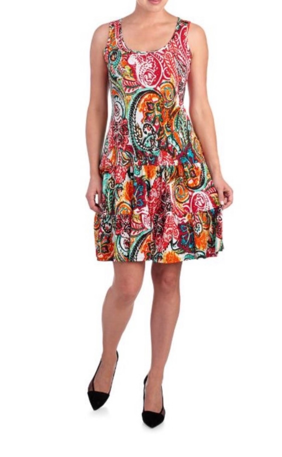 IVY LANE Woman’s Medium Teal/Raspberry Paisley Print Tiered Shift Dress NWT