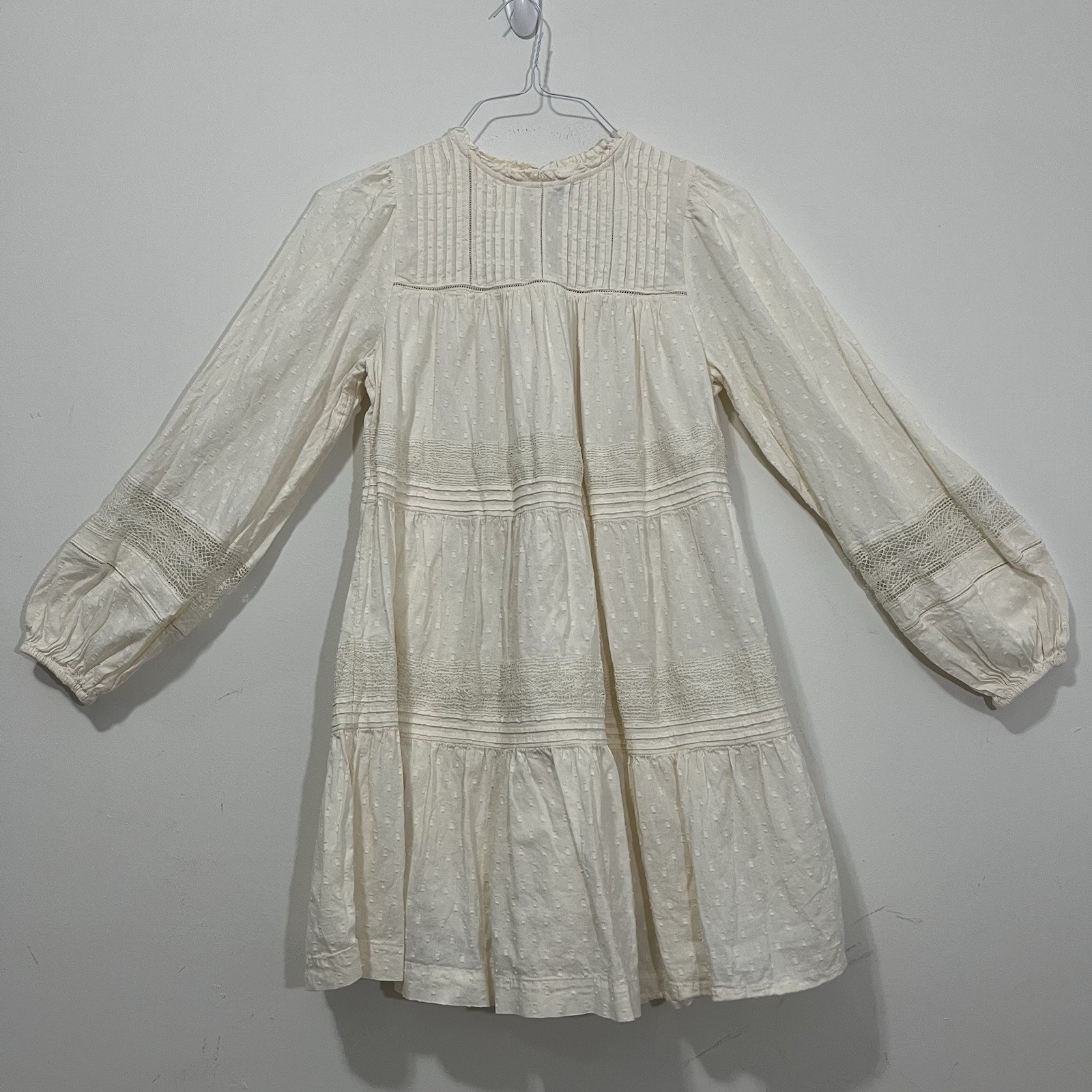 Old Navy Ivory Lace Pintuck Ruffle A-Line Dress Size S Long Sleeve Cottagecore
