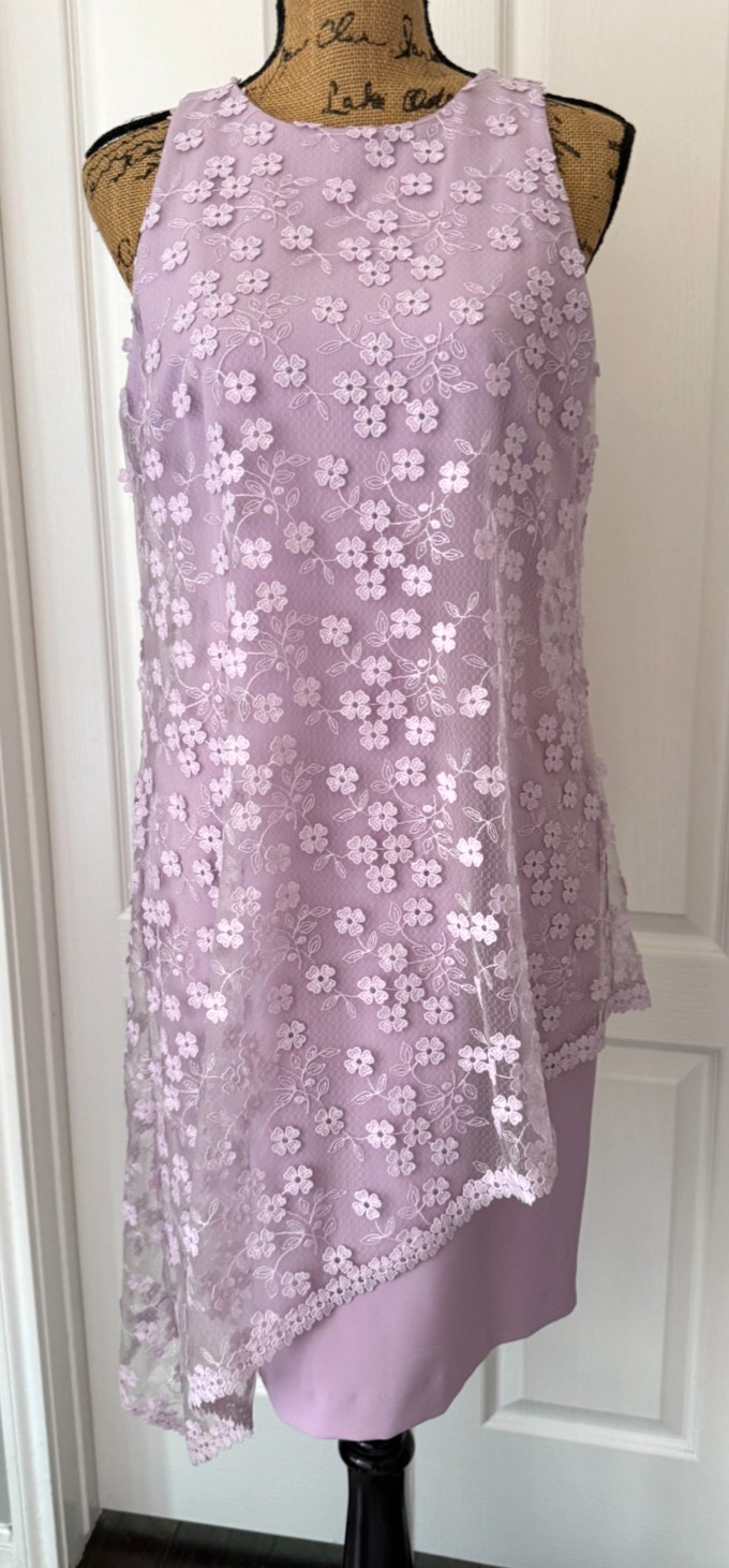 Alex Marie Cocktail Dress Lilac Purple Embroidered Lace Overlay Floral Party 6