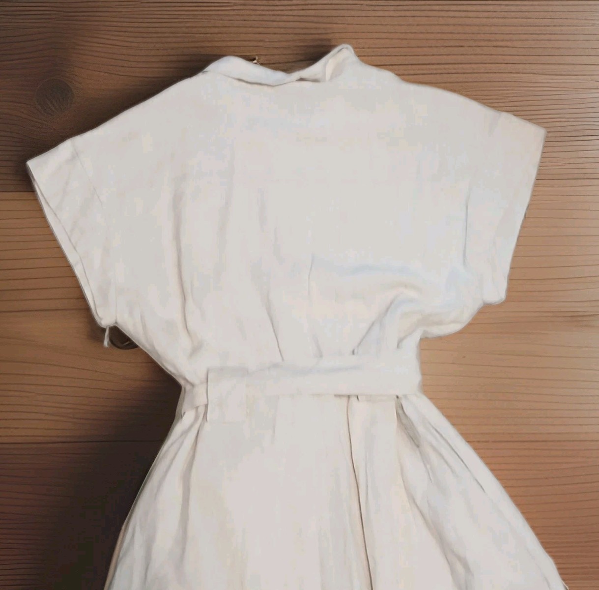 Miou Muse Linen Blend Button Front Midi Shirt Dress Oat Colorway Med Breathable