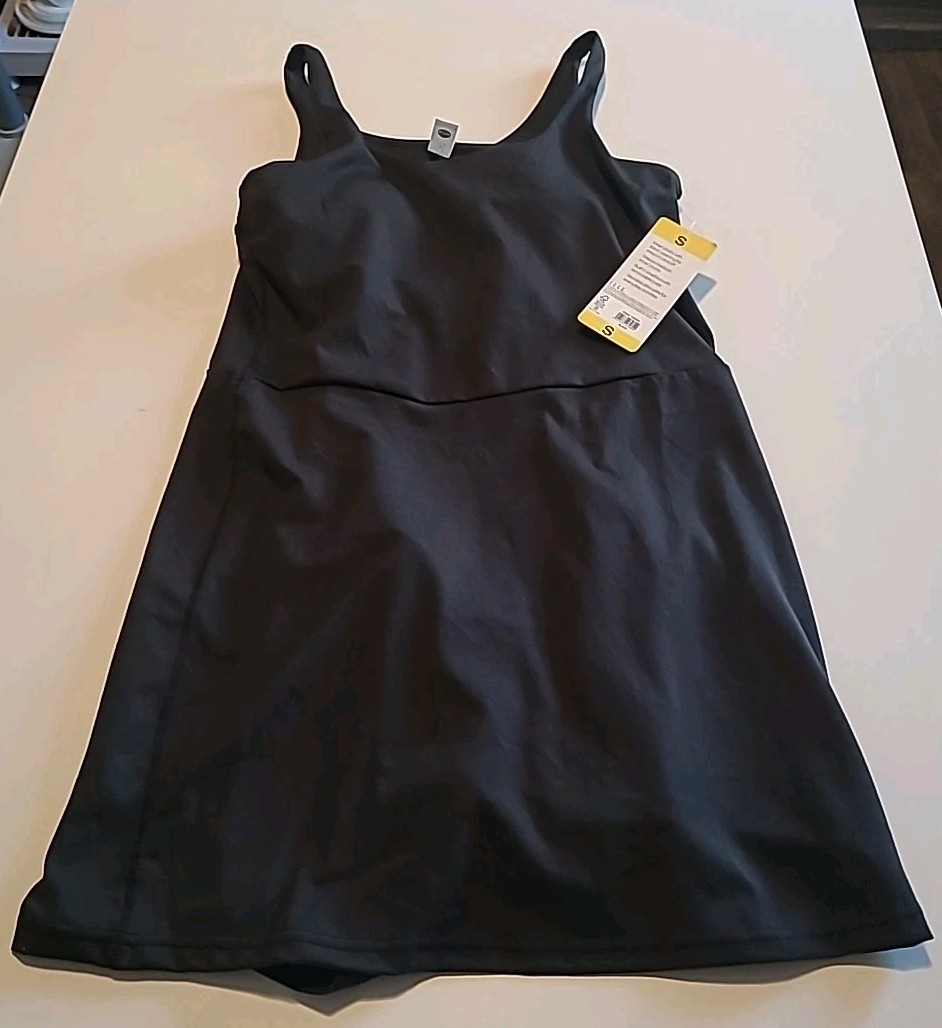 NWT Elle Sport Women’s Active Tank Dress Inner Shorts Self Bra Black Small