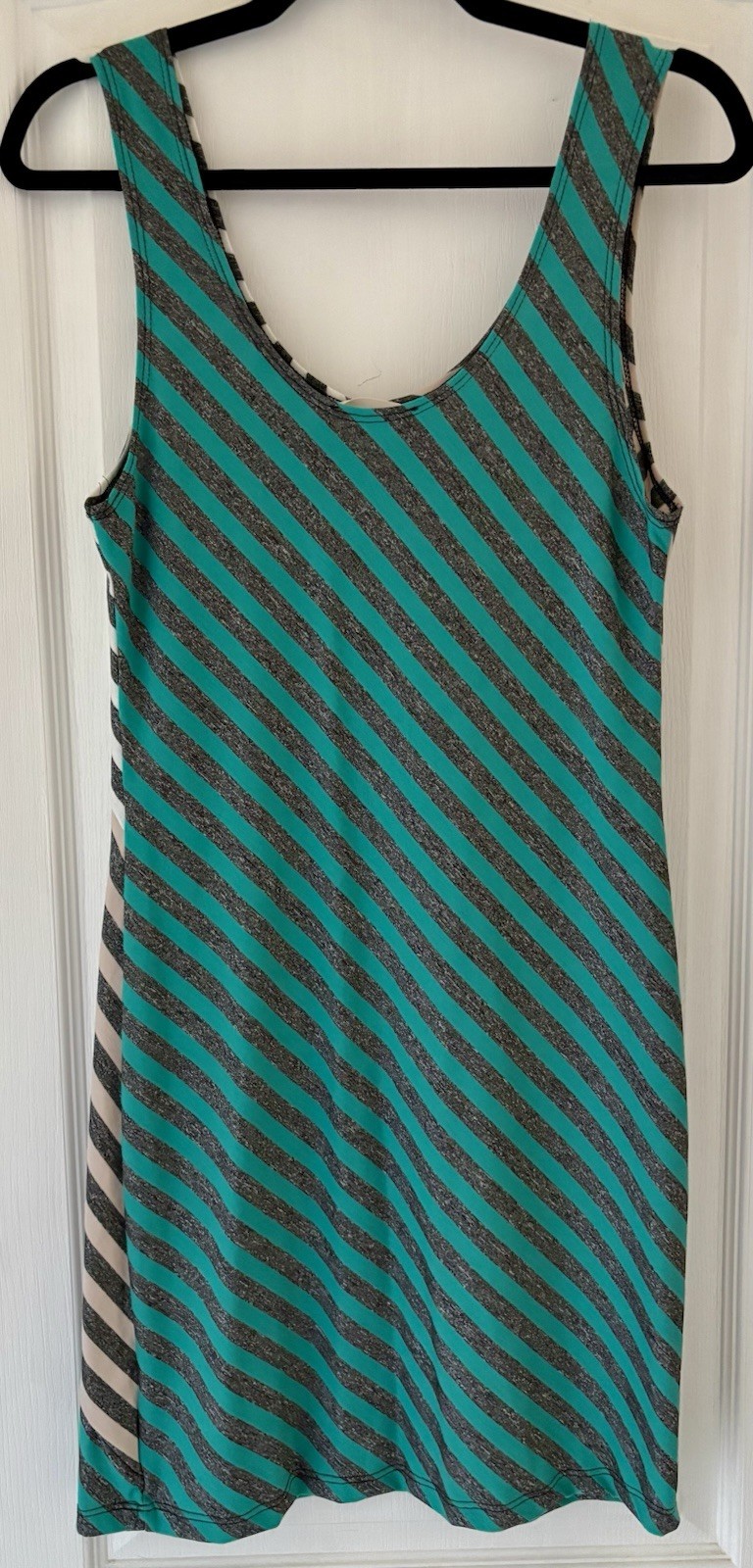 NWT Four Stars Sleeveless Pullover Gray Teal White Taupe Striped Casual Dress L