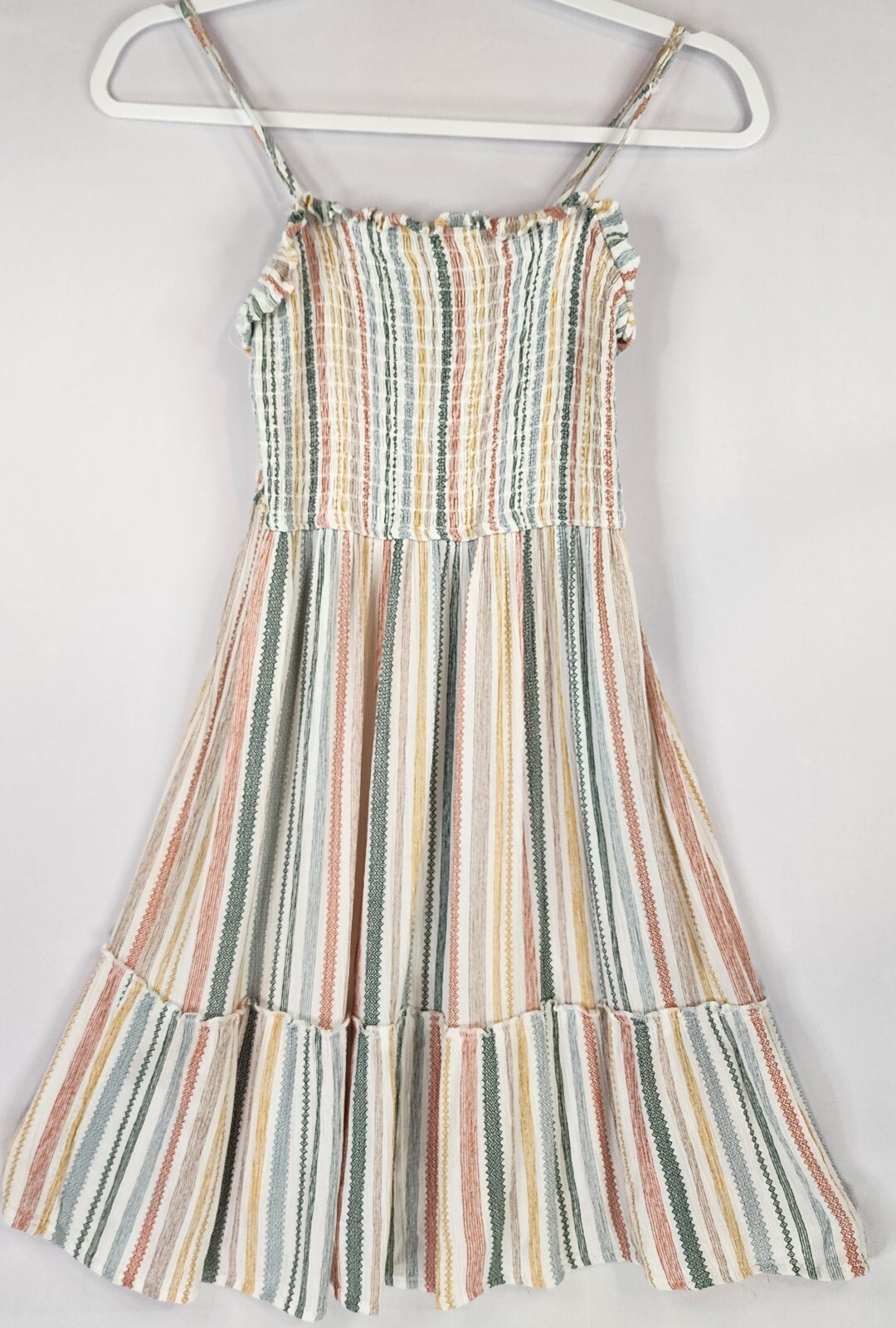 Pink Rose Dress Womens Small Multi Color Striped Elastic Ruffle Neck Sleeveless