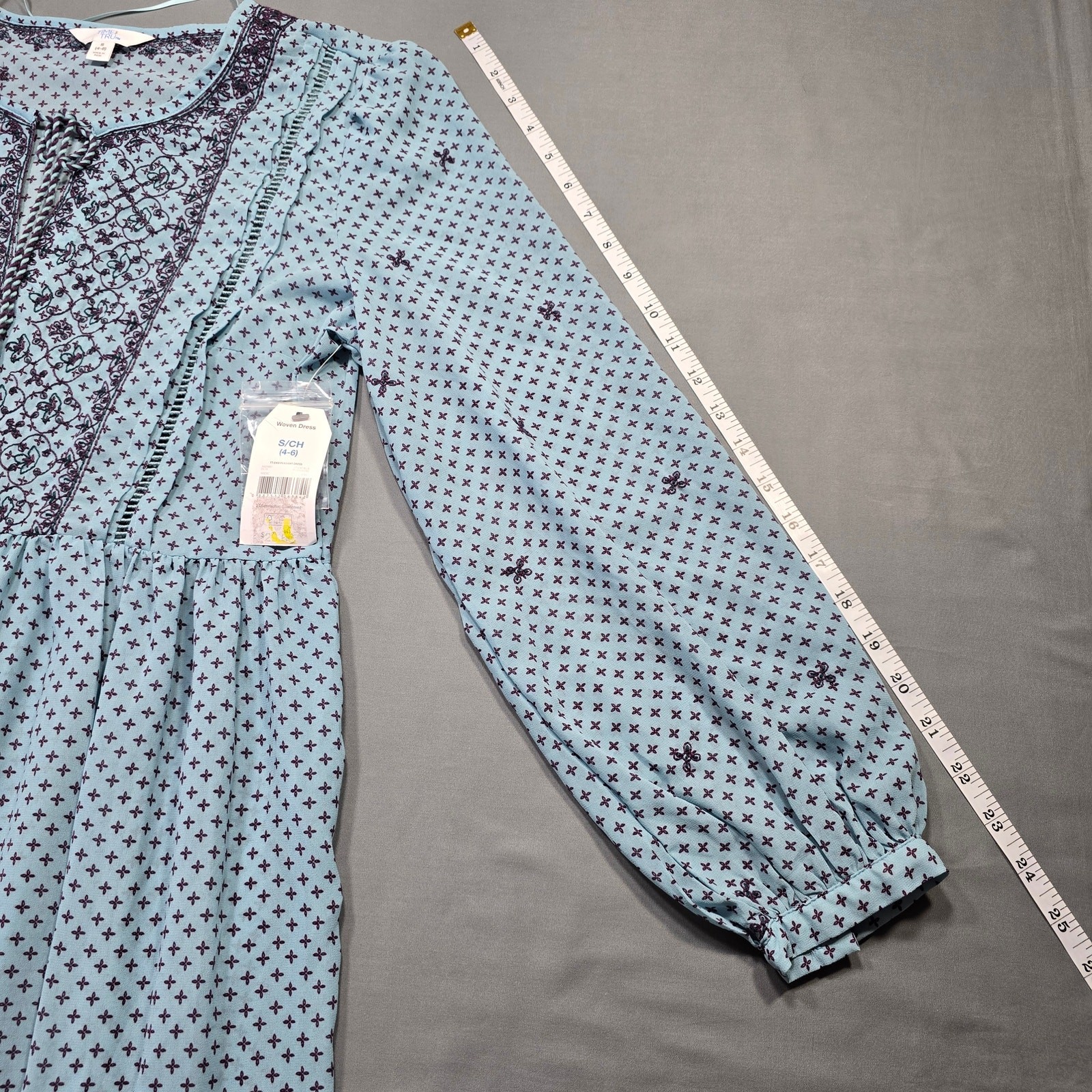 Time Tru Light Blue Peasant Dress NEW $29 Woven Embroidered Shift Womens Size S
