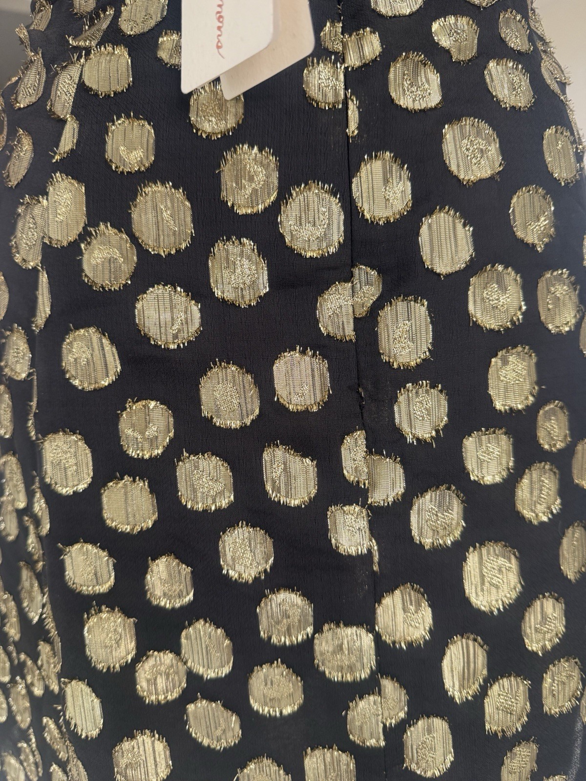 For Love & Lemons Lottie Ruffle Off the Shoulder Mini Dress in Gold Dot Size S