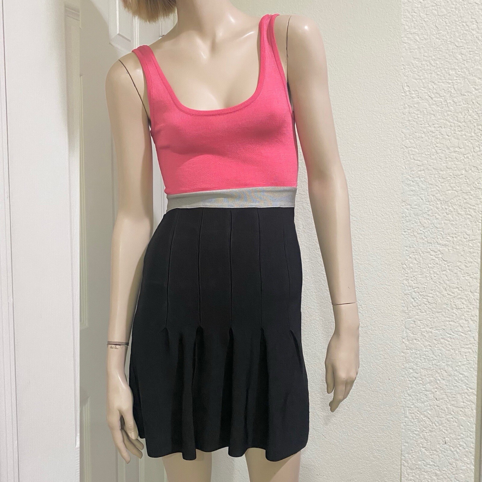 BEBE Pink/Gray/Black Colorblock Fit & Flare Bandage Dress Size S New (Old Stock)