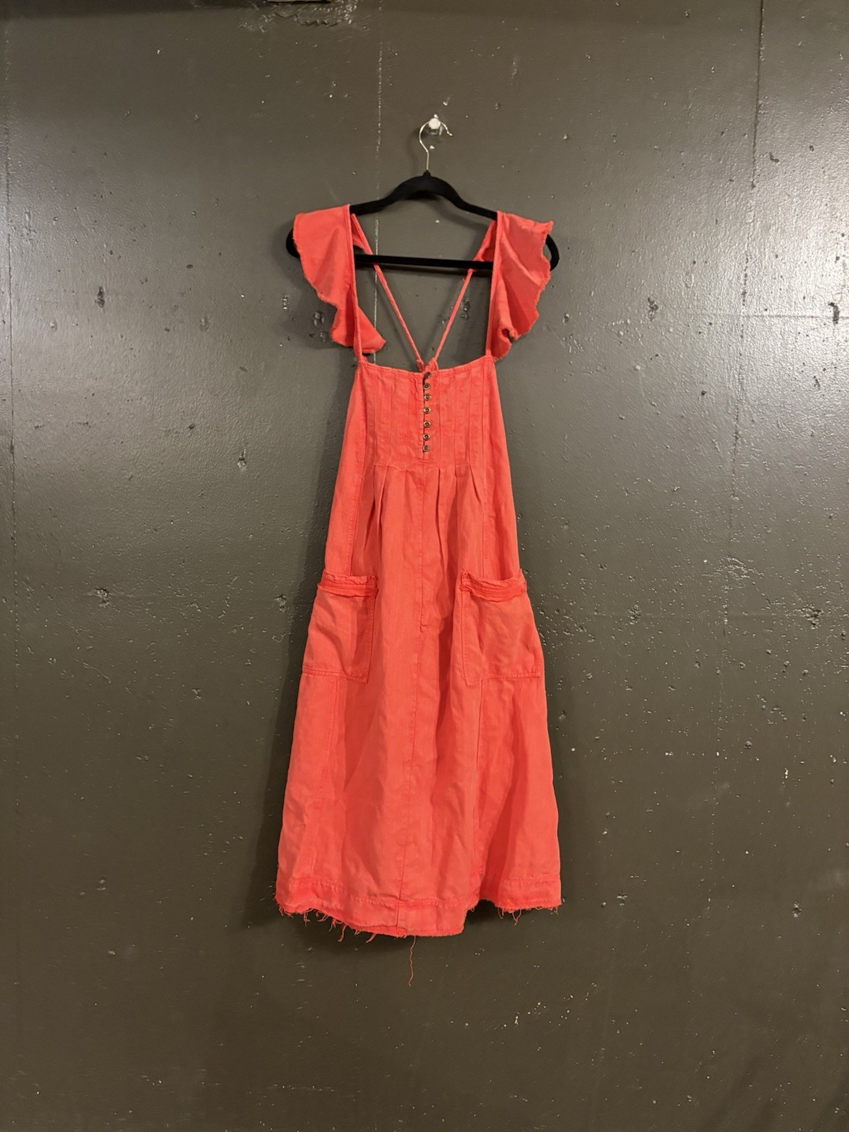NWT Anthropologie Pilcro Flutter Sleeve Dress Cotton Linen Coral Red Raw Hem Sm