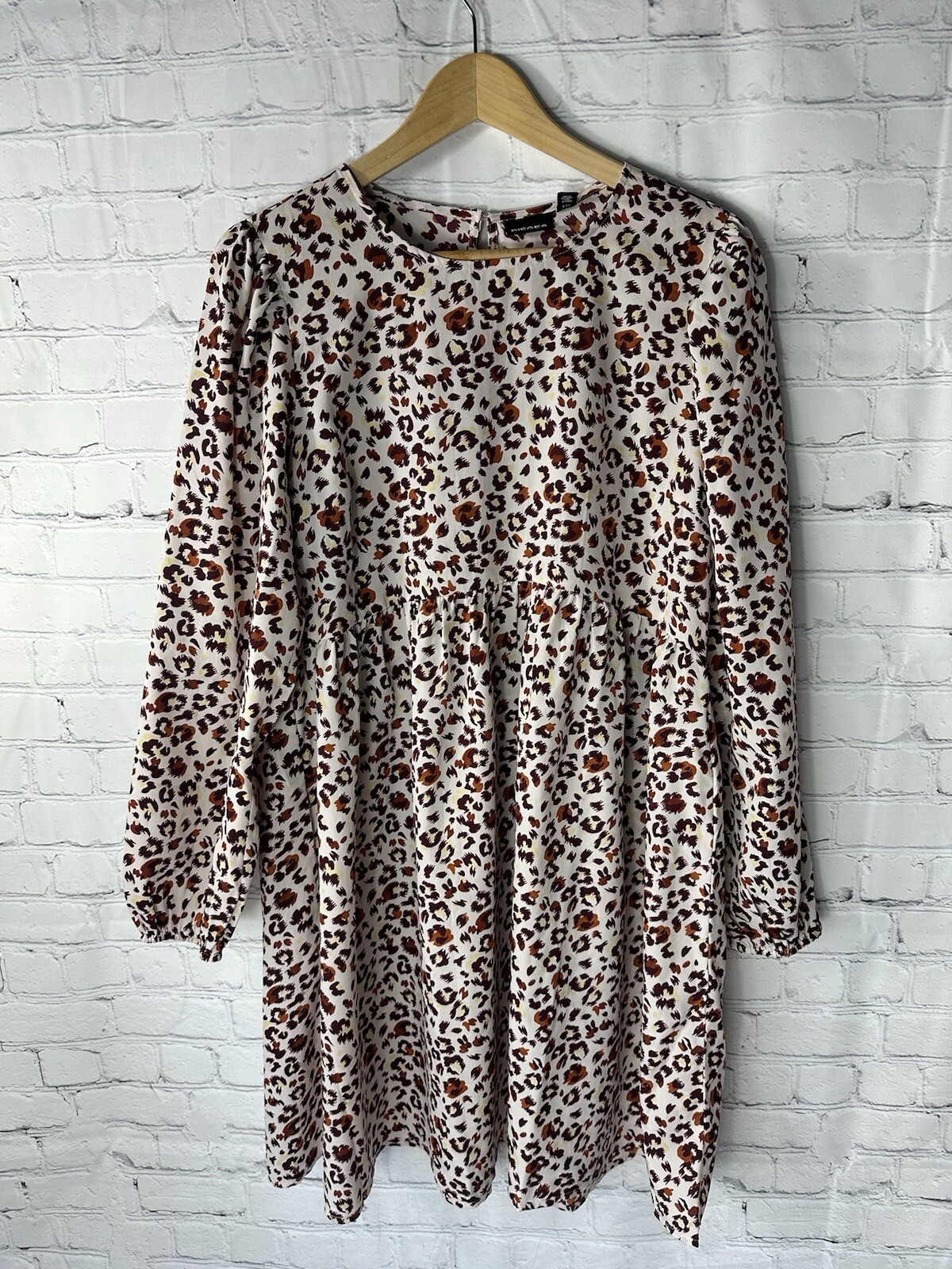 Pieces Brown Mix Animal Print Smock Dress Women’s Size Medium Long Sleeve