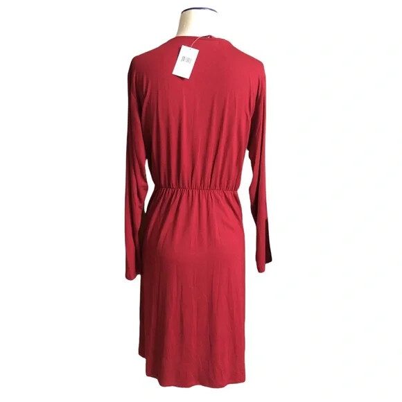 FRAICHE by J Red V-Neck Faux Wrap Stretch Knit Dress Size L = 12/14 Nordstrom