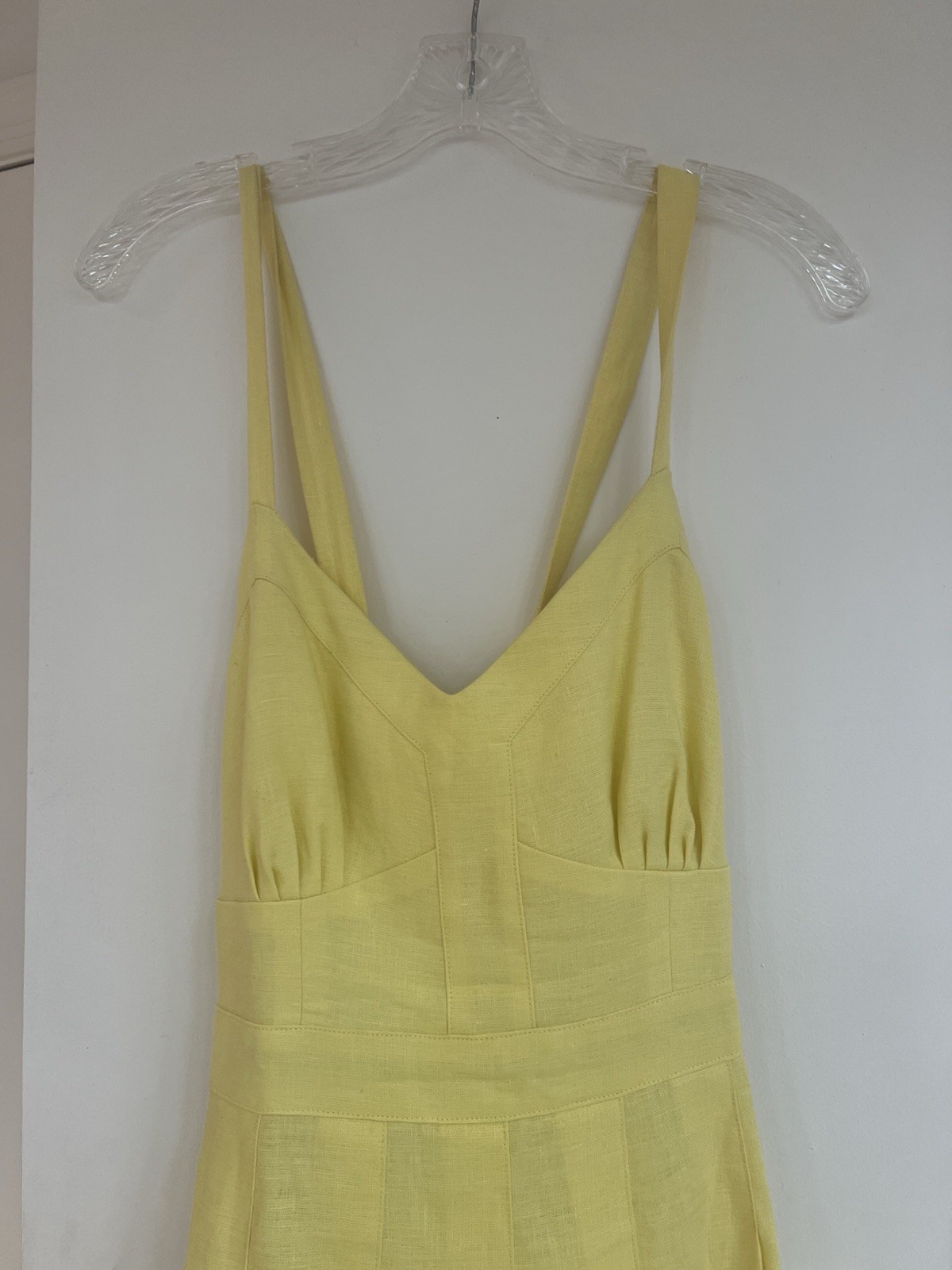 Milly Size 10 Light Yellow Linen Fit & Flare Knee Length Dress New Without Tags