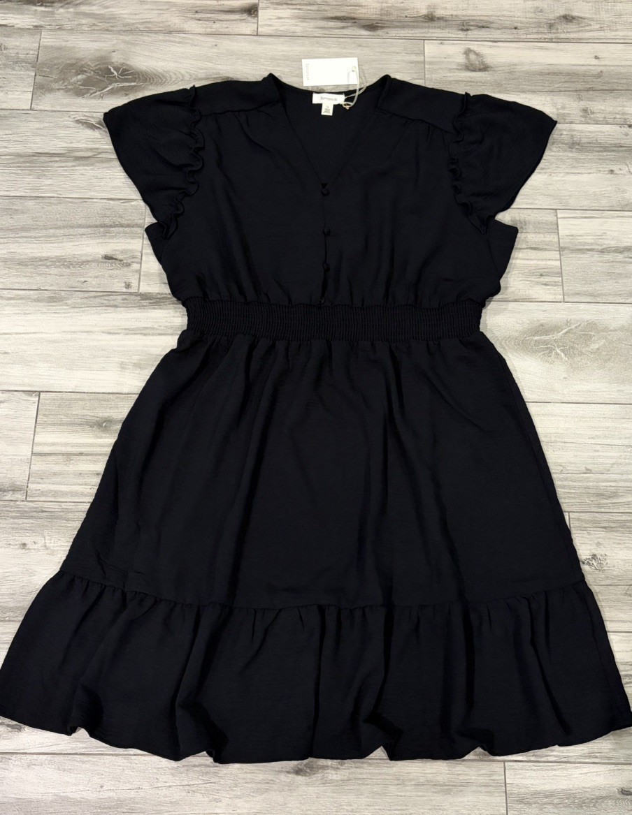 Tamara H. Womens Tiered Black V-Neck Short Sleeve Knee Length Dress Size 1X