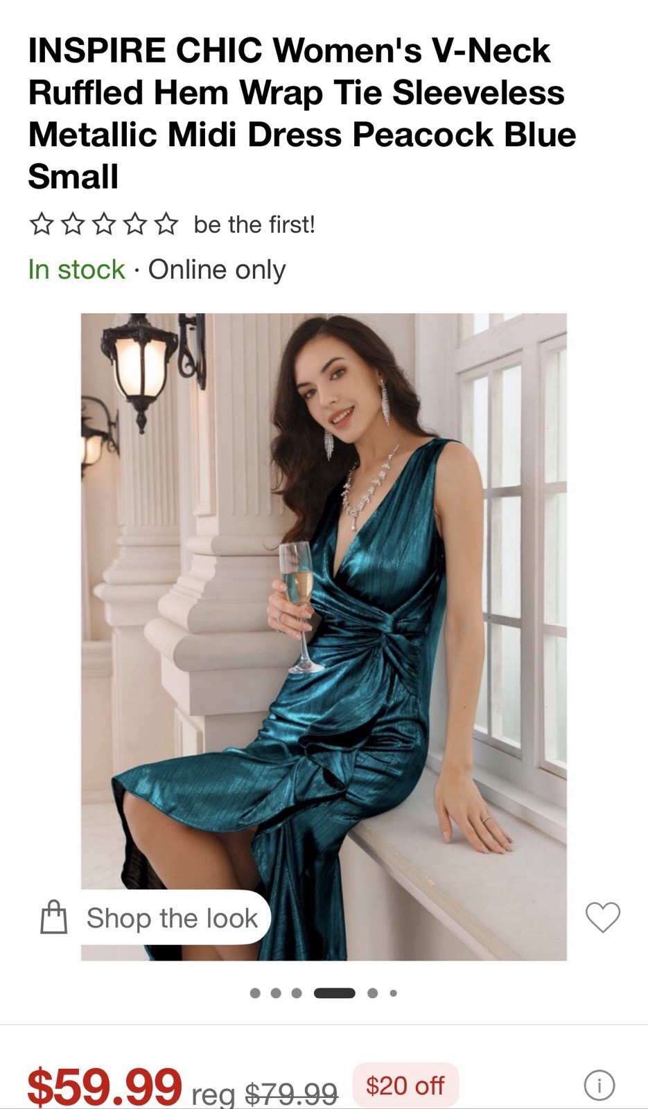 INSPIRE CHIC Peacock Blue Metallic Wrap Midi Dress V-Neck Sleeveless XXL