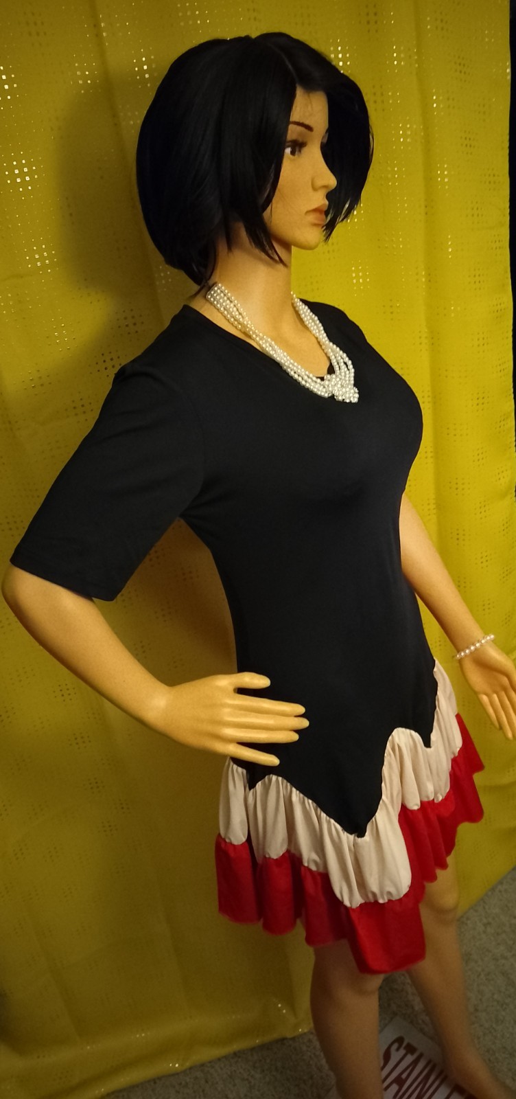 Women’s Black Colorblock Shift Dress Red/White Ruffle Hem Short Sleeve 3XL