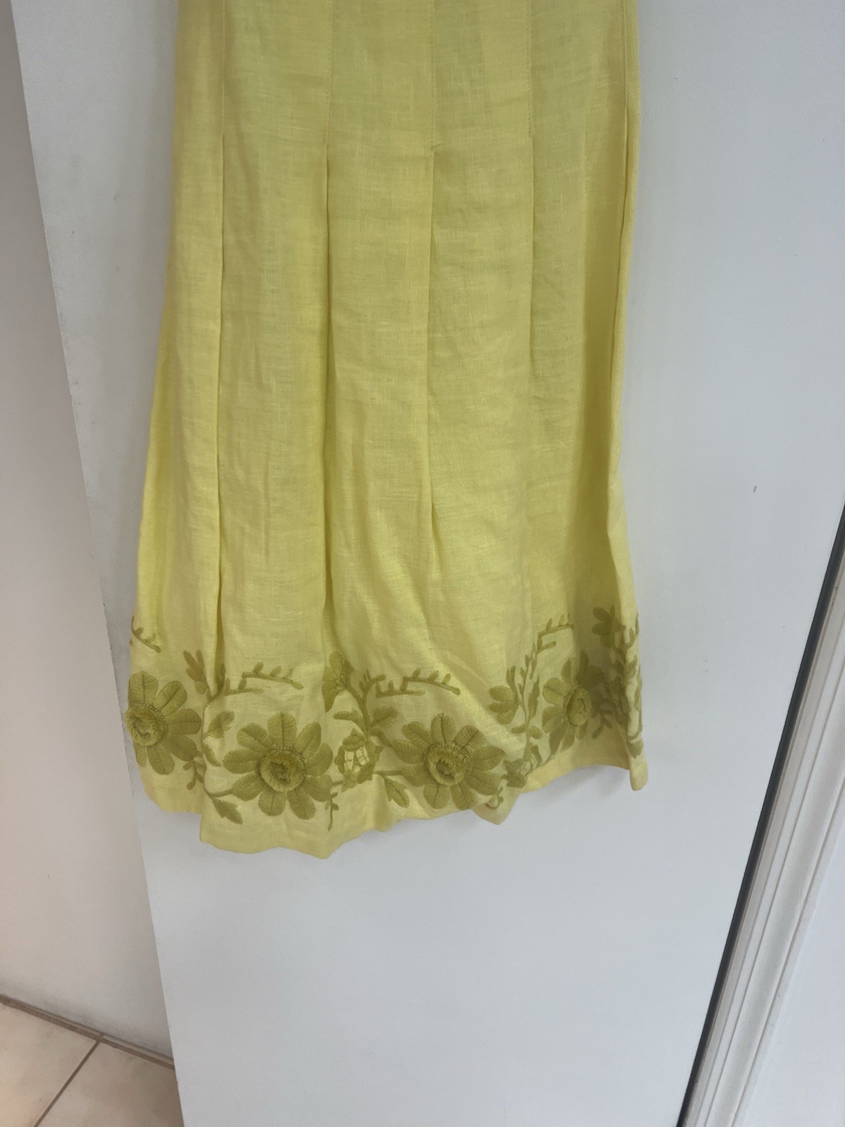 Milly Size 10 Light Yellow Linen Fit & Flare Knee Length Dress New Without Tags
