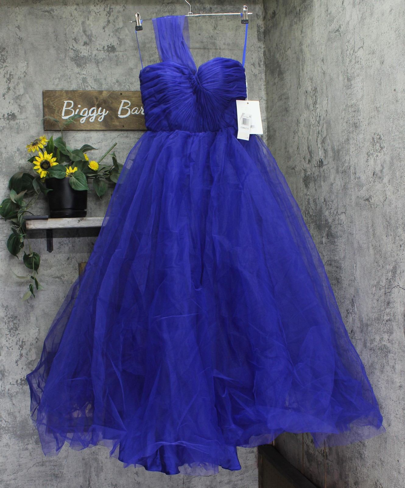 mac Duggal Womens One Side Off the Shoulder Bustier Ball Gown Cobalt Blue 6