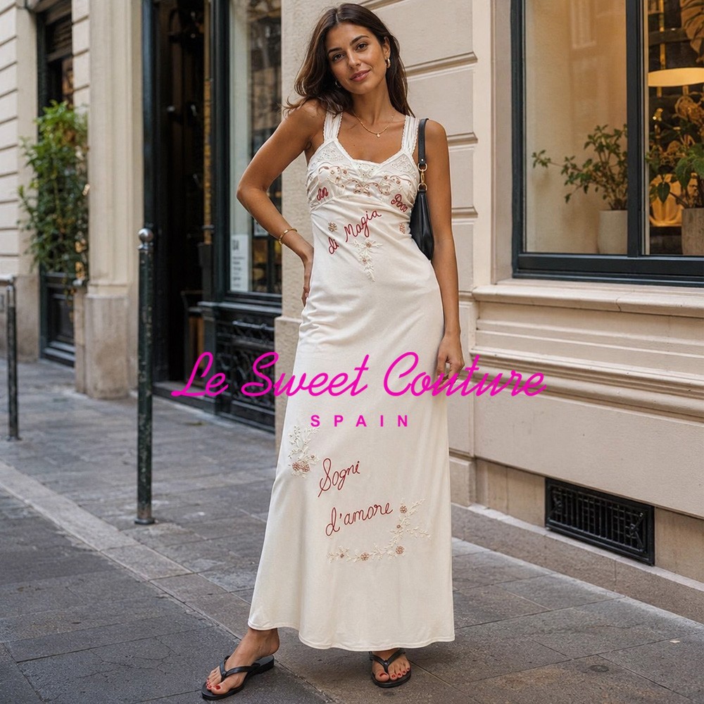 ZARA WOMAN NWT SS26 ECRU DRESS WITH EMBROIDERY, TEXT, AND BEADING 7521/142/712