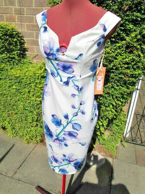 BNWT-GINGER FIZZ “BLUE MONDAY” WIGGLE DRESS-BONED V NECK-CHUNKY ZIP-M-UK 8/10.
