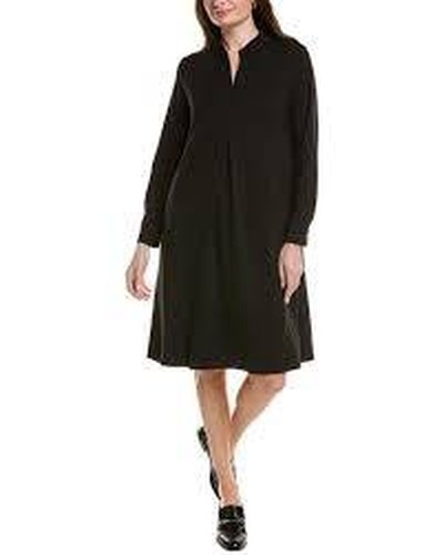 Eileen Fisher Stand Collar Long Sleeve Dress Women’s L Black Solid Pullover