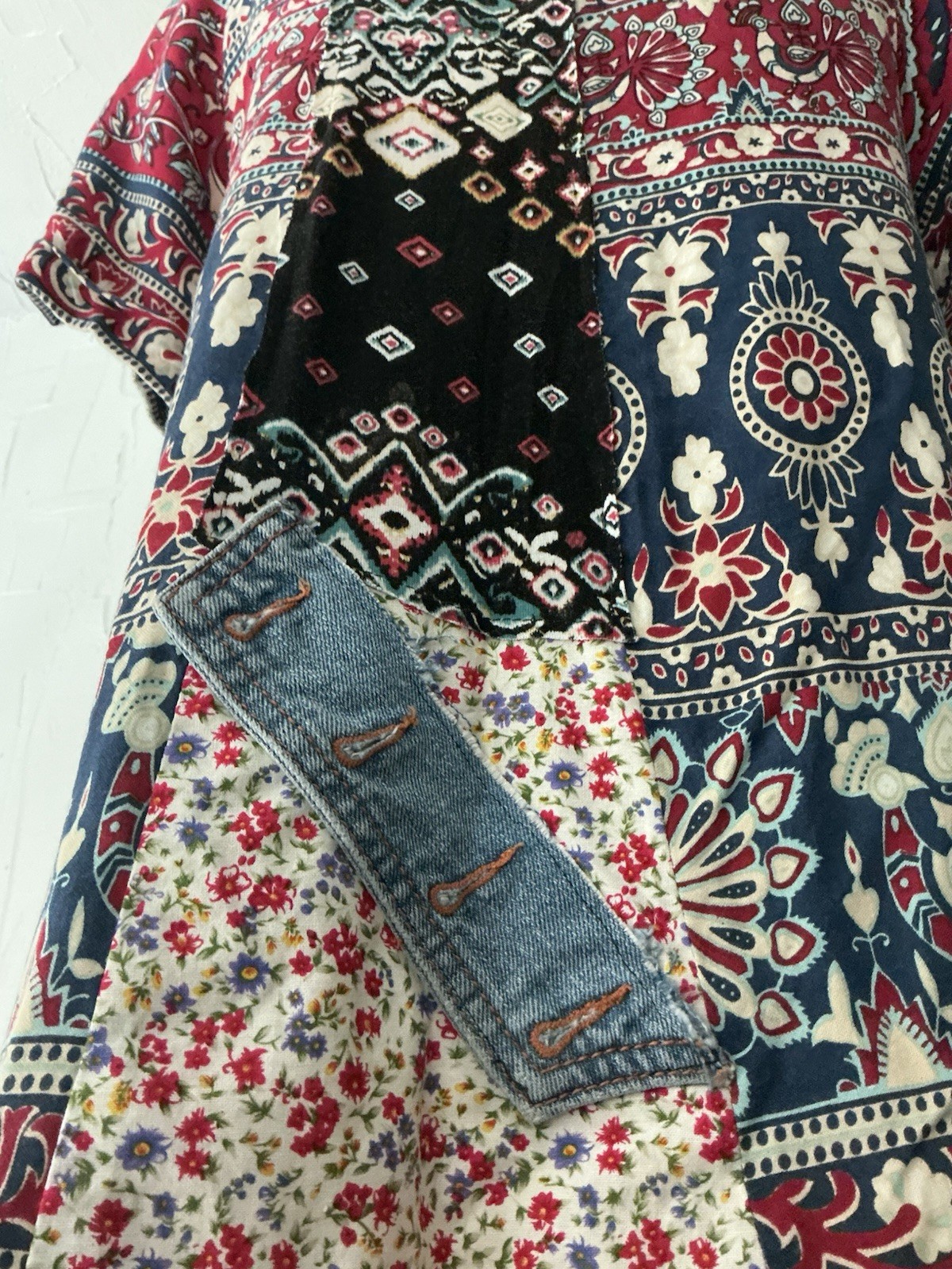 Unbranded Boutique Dress M Patchwork Ruffled Shift Mini Boho Cottagecore NWOT
