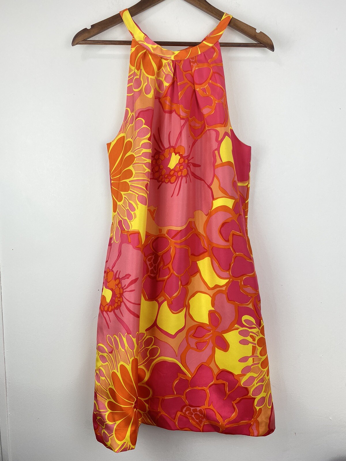 Britt Ryan size 6 Women’s Pink Orange Yellow Floral Silk Sleeveless Halter Dress