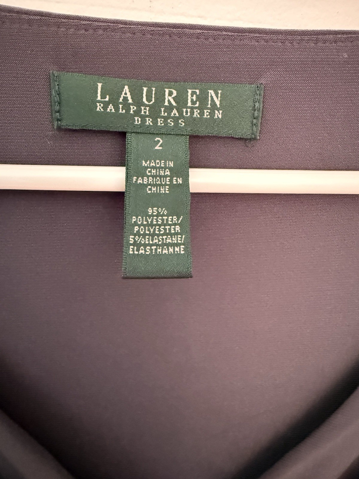 Lauren Ralph Lauren Purple Jersey Sheath Dress Sz 2 Boat Neck 3/4 Sleeve Ruched