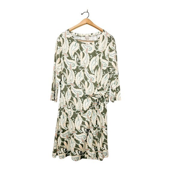 Chicos Boho Paisley Print 3/4 Sleeve Tie Front Knee Length Dress XL
