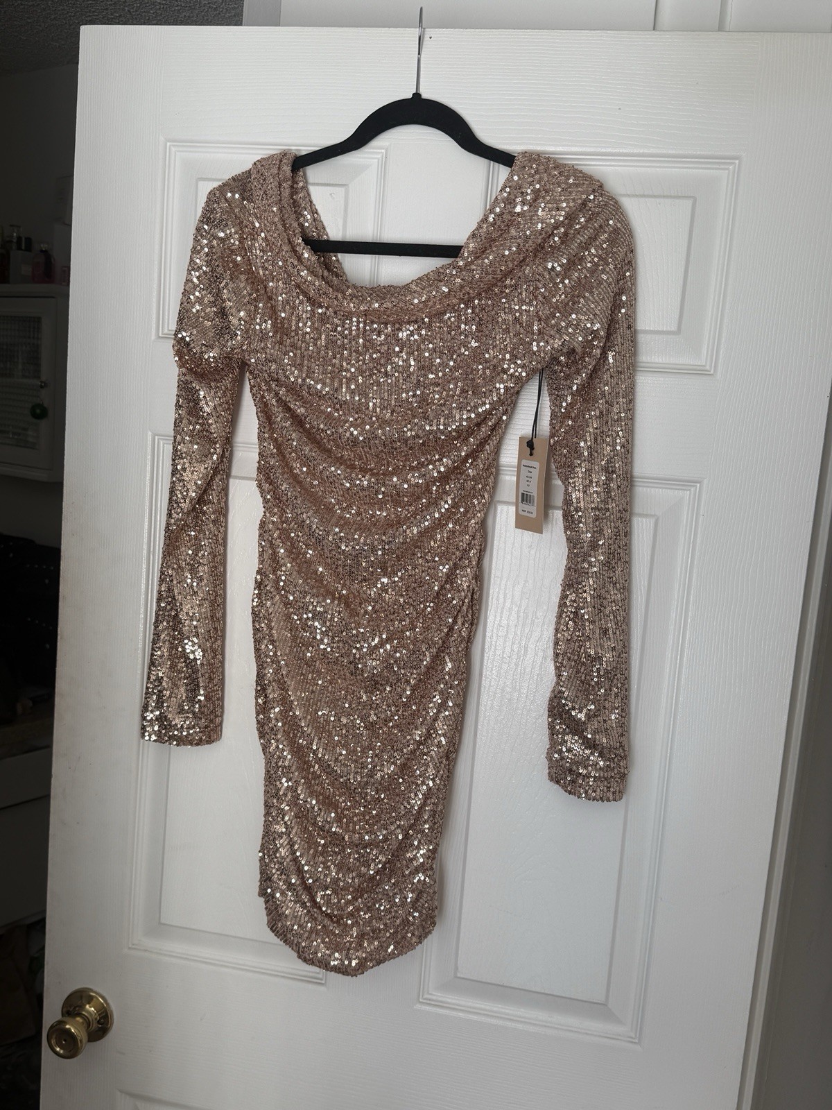 NWT Bailey 44 Avianna Rose Gold Sequin Ruched Mini Dress XS Cocktail Party $228