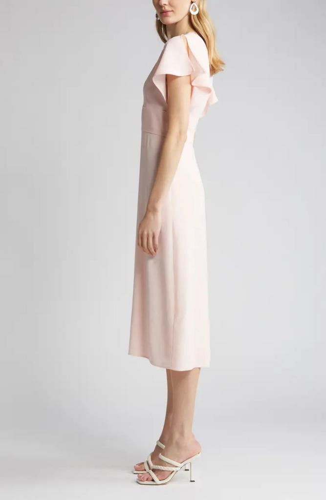 $595 – Boss Hugo Boss Dawinga Flutter Sleeve A-Line Dress in Pink Cream Size 6