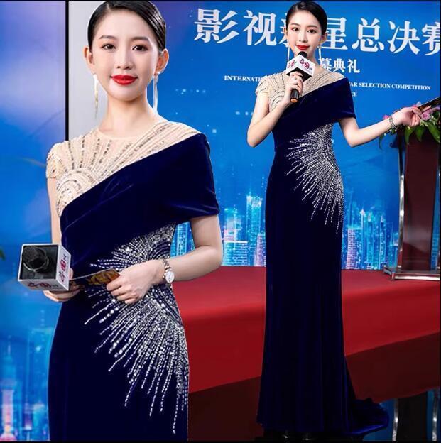Gorgeous Shine Sequins Bodycon Fishtail Gown Cocktail Velvet Evening Dresses