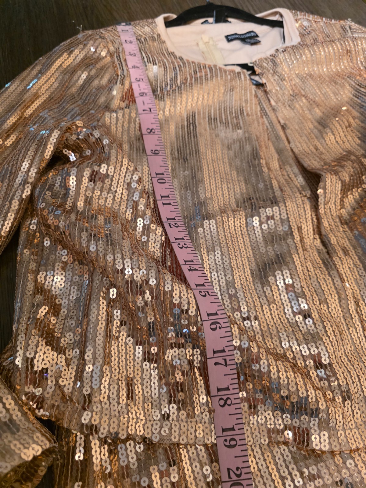 Nina Leonard Sequin Sheath Dress & Sequin Bolero Set NWT Champagne Med