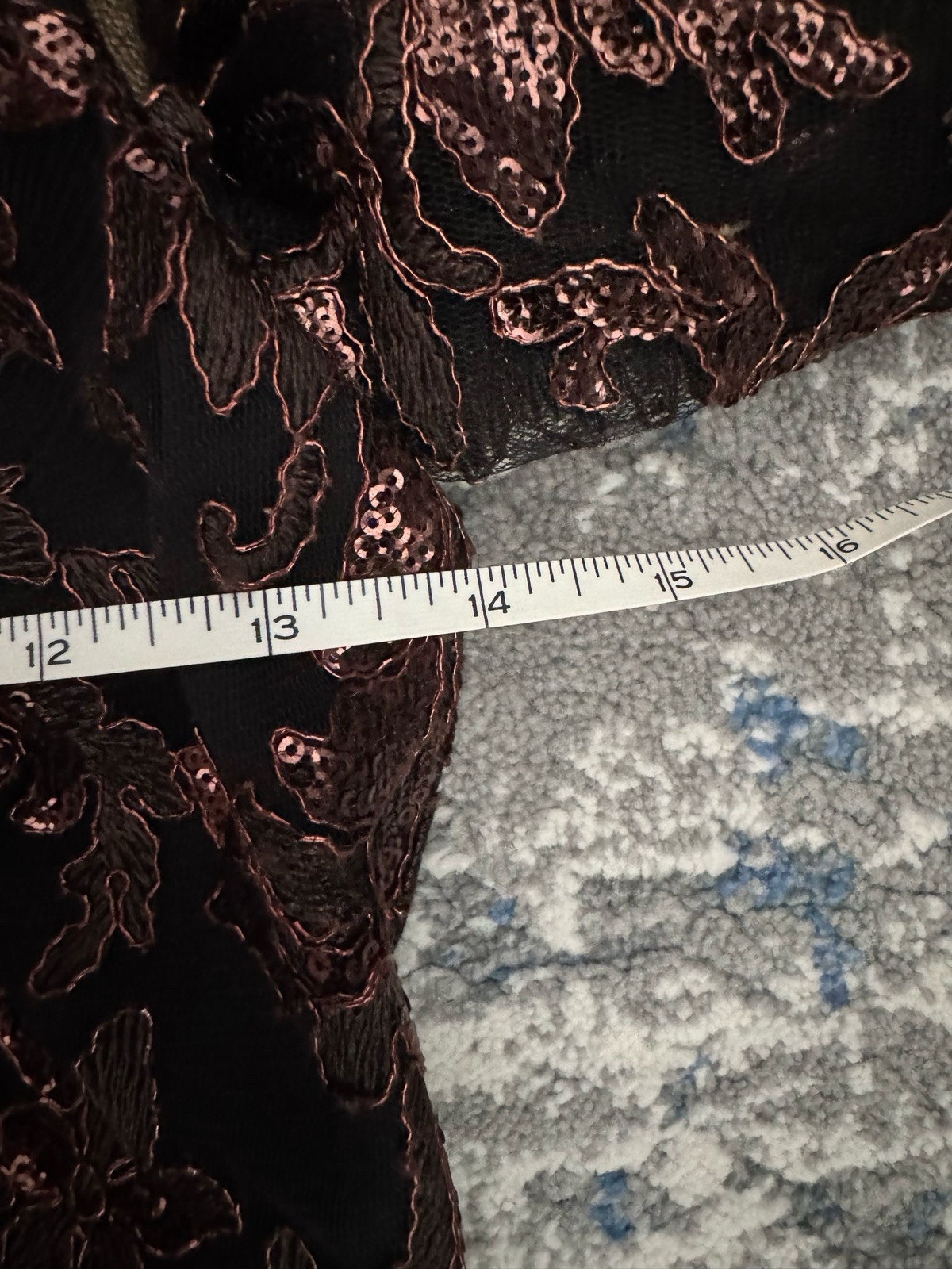 Tadashi Shoji Black Long Sleeve Embroidered Pinkish Sequin Gown Size 2 New