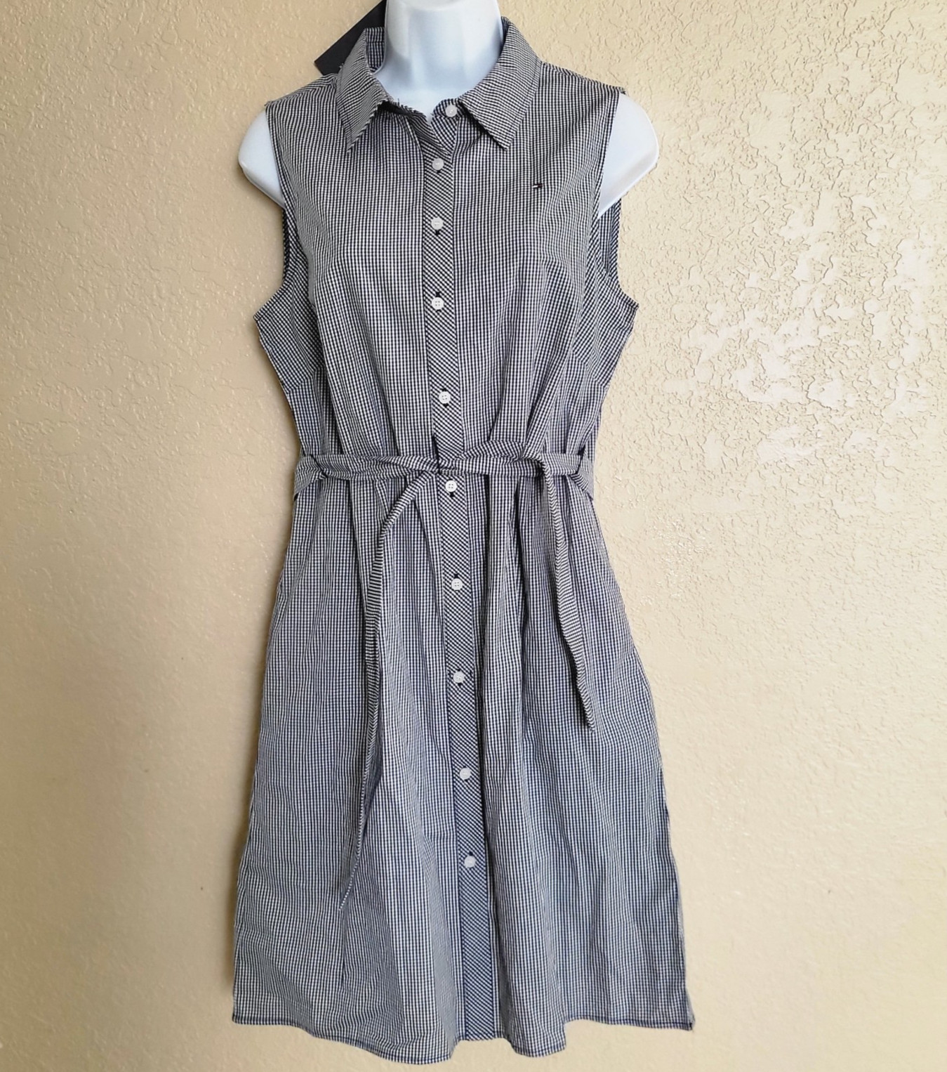 Tommy Hilfiger Button Front Woven Cotton Dress Womens Size 8 Plaid