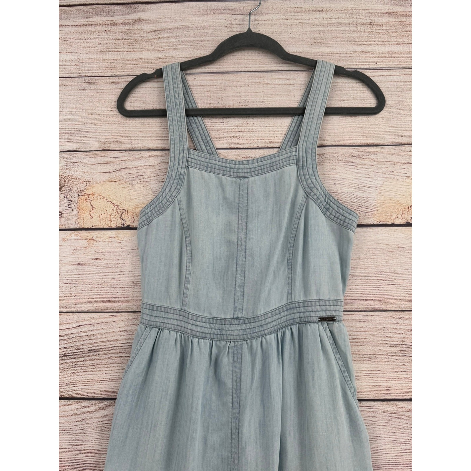prAna Chambray Sun Drifter Midi Dress Womens XS Light Blue Back Zip Sleeveless