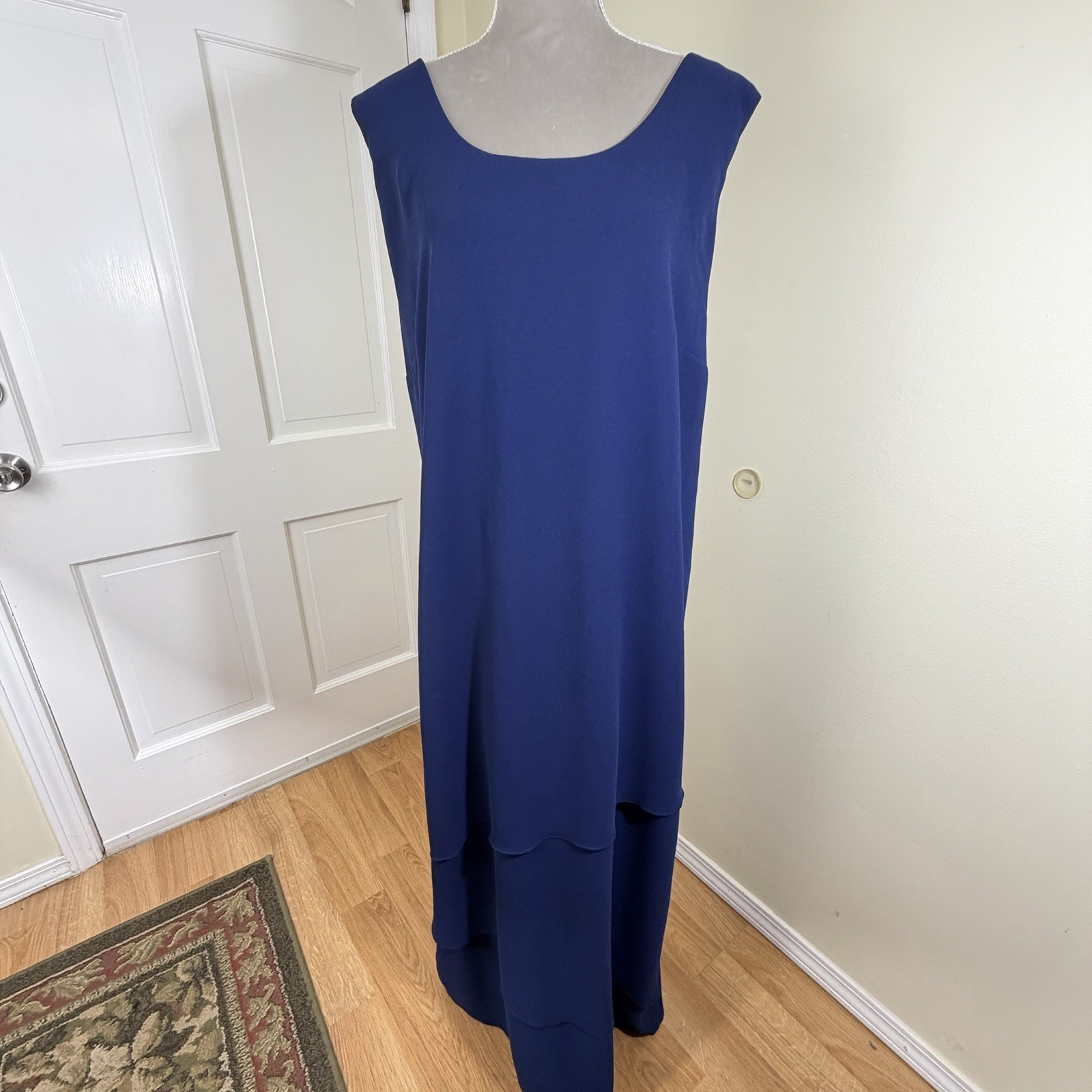 Patra 80s 90s Blue Chiffon Sleeveless Dress Jacket Set 24W Formal Bead Glam USA