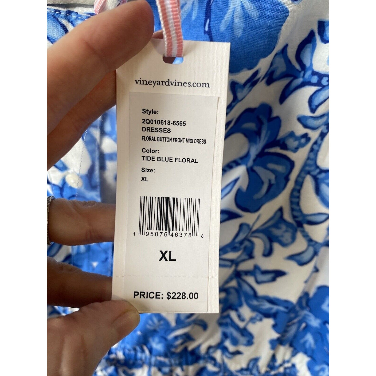 NEW Vineyard Vines Dress Womens XL Blue & White Floral Classic Trad Wife Midi