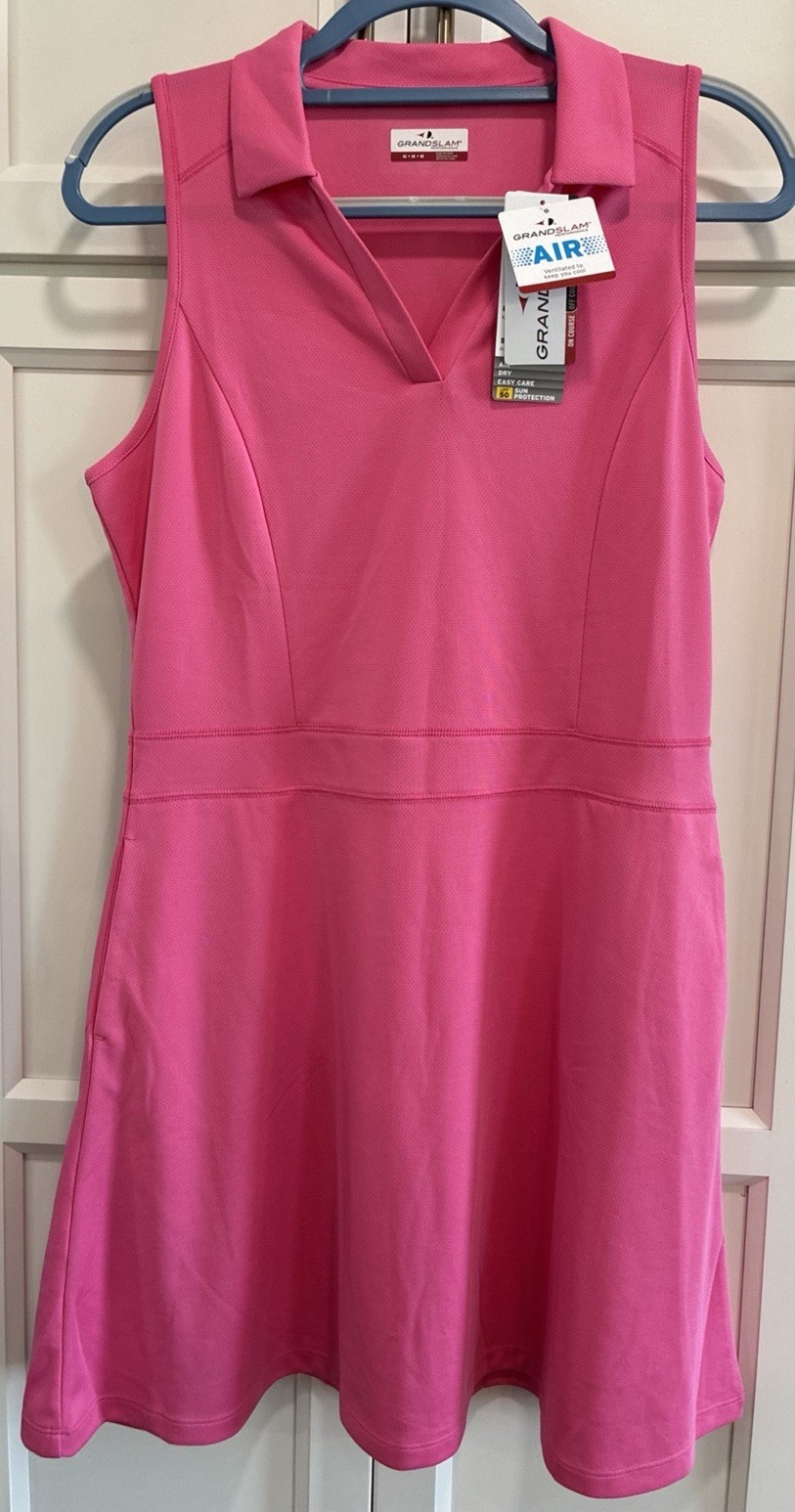 NWT Grand Slam Performance Pink Sleeveless 50 UPF Golf Dress Pockets Size M