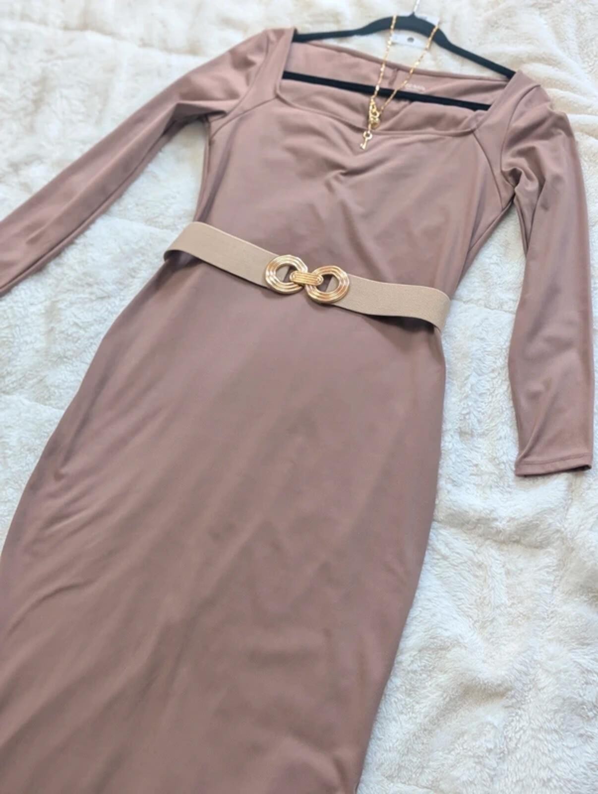 Taupe Square Neck Bodycon Midi Dress, Wild Fable ButterBliss, Size L