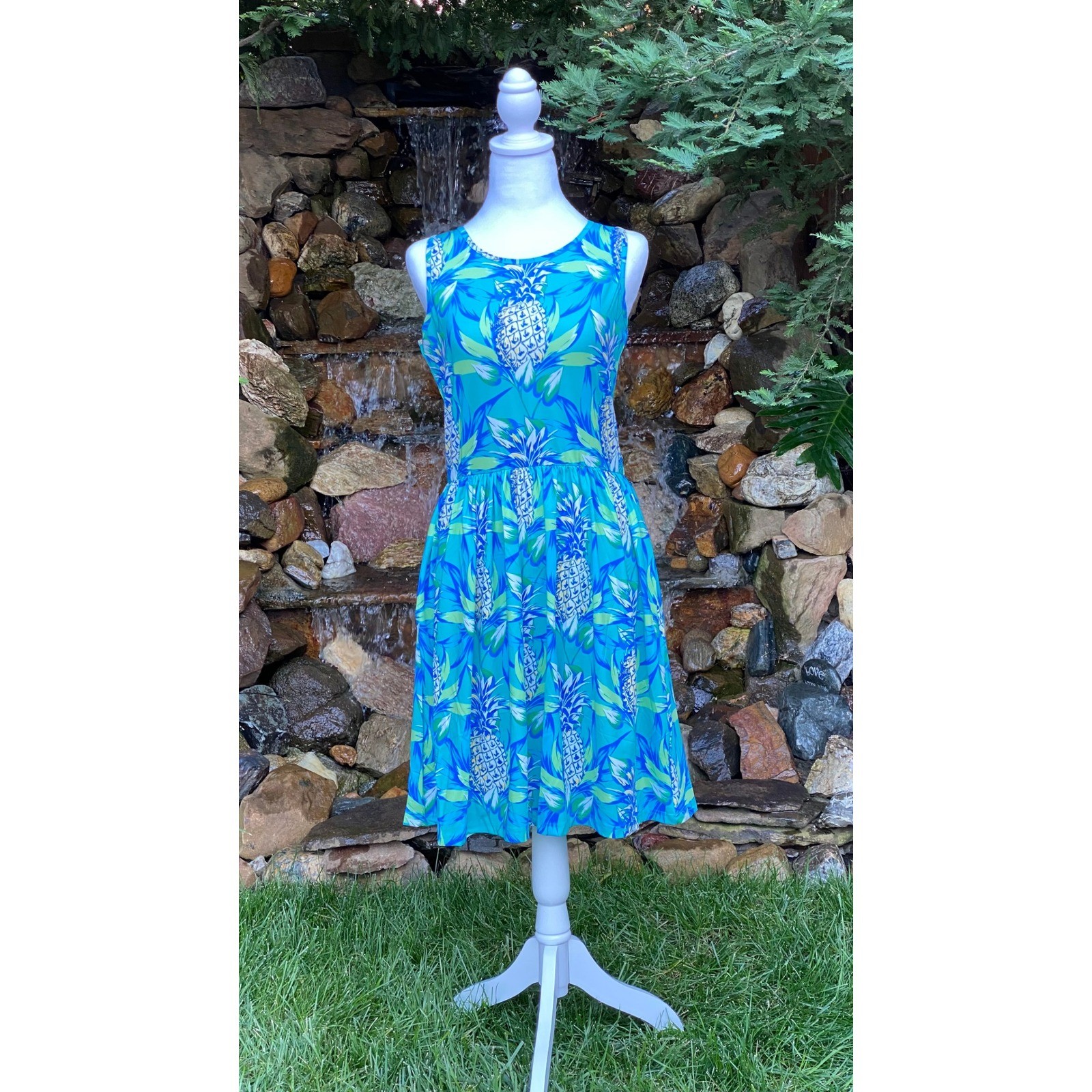 Banana Boat Sundress Size Medium New With Tags Aqua Pineapple Tank Dress UPF 50+