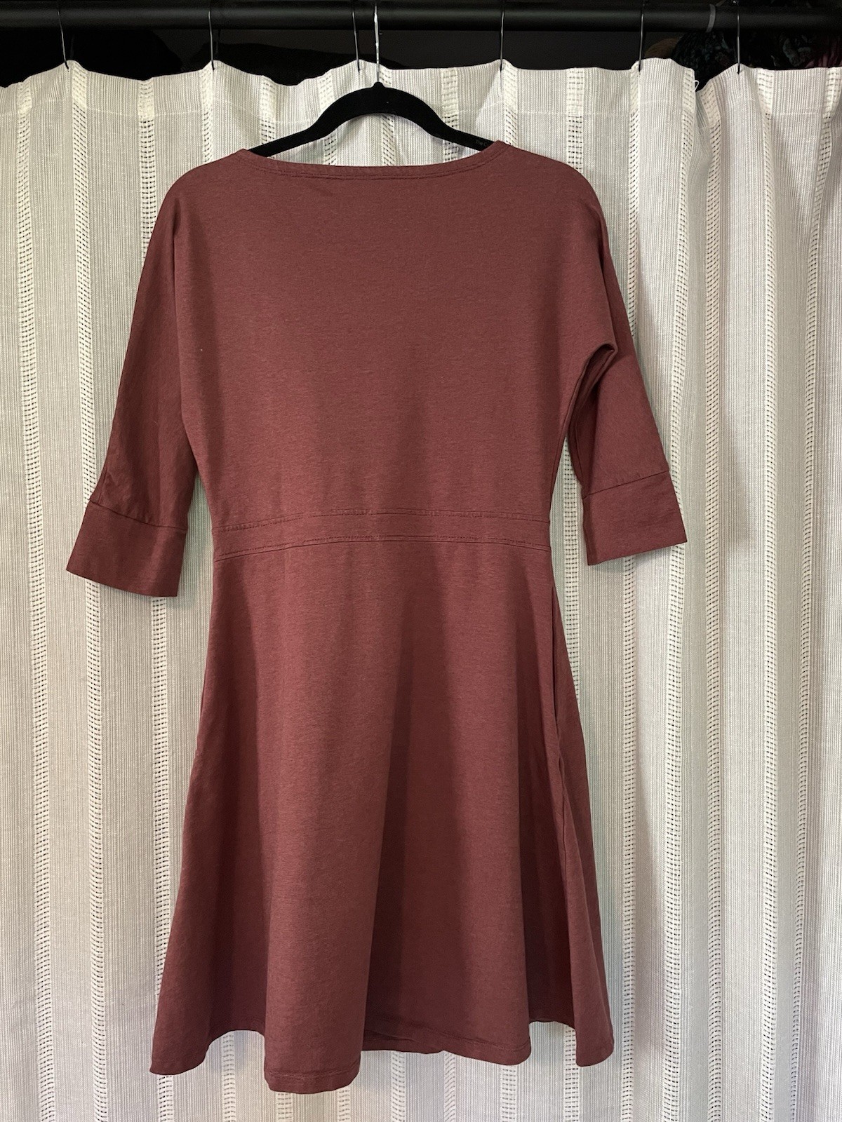 Toad & Co. Solid Brown Round Neck A-Line Knit 3/4 Sleeve Knee Length Dress XS