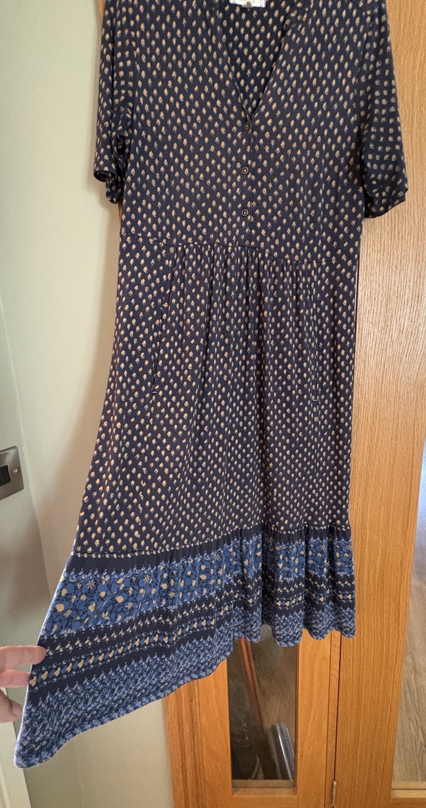 White Stuff Ladies Naya Navy Blue & Beige Tiered Maxi Dress ~ Size 12