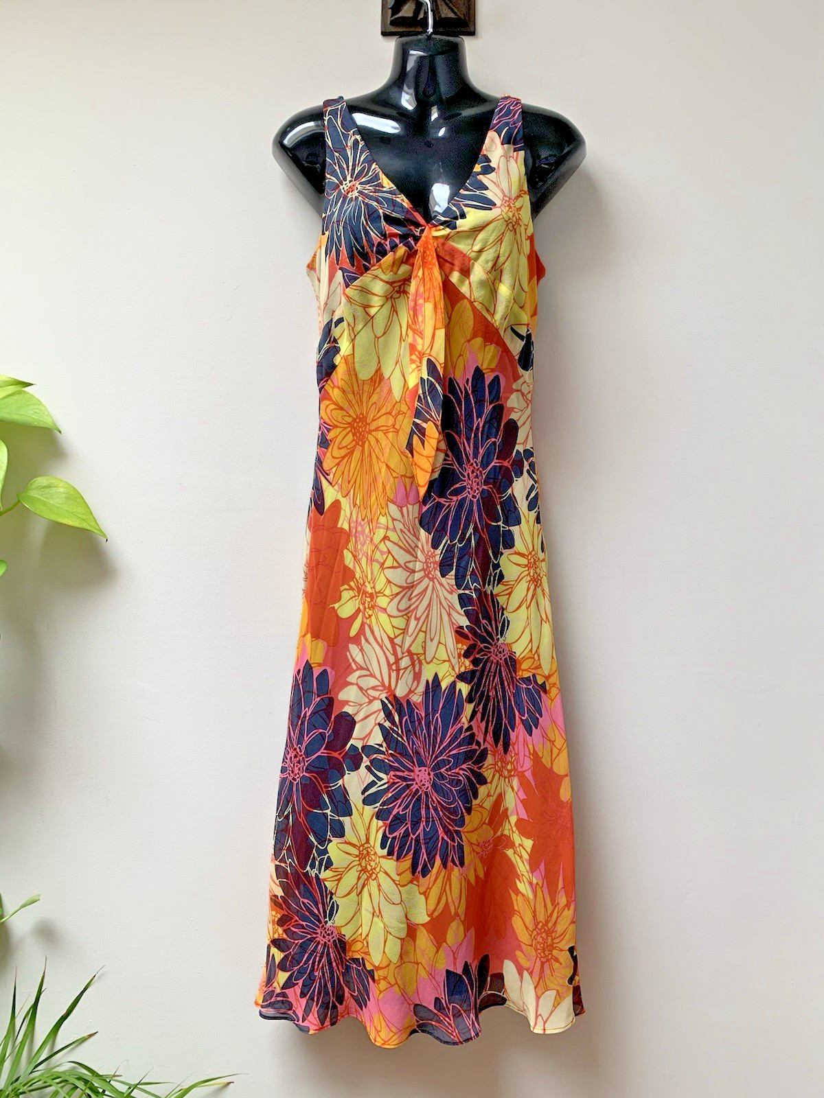 Vintage Y2K Monsoon Bias Cut Midi Dress Fits 8 Floral Sleeveless Party Summer