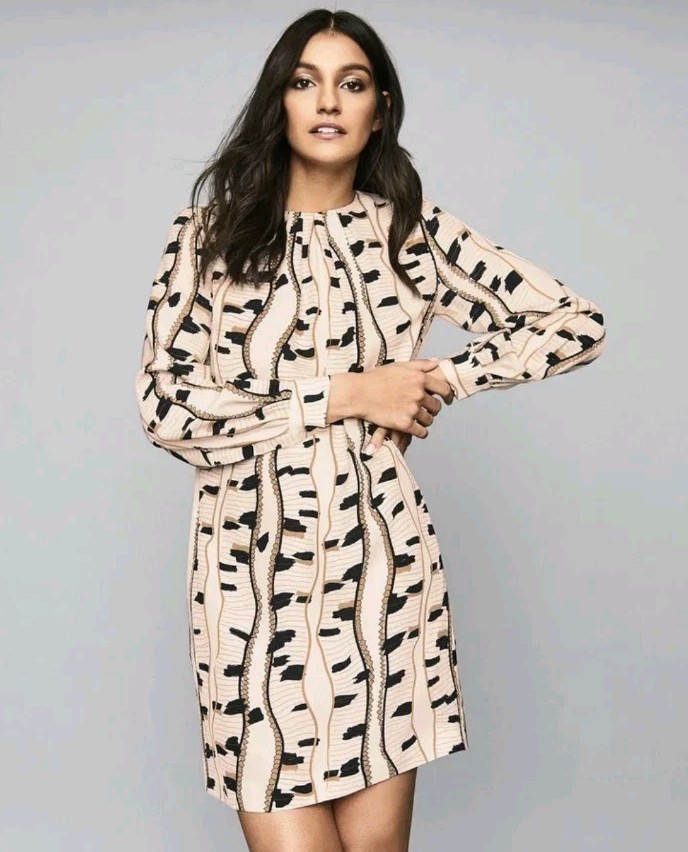 Reiss Stevie Snake Print Shift Dress, Cream/Black/Gold – Size 6