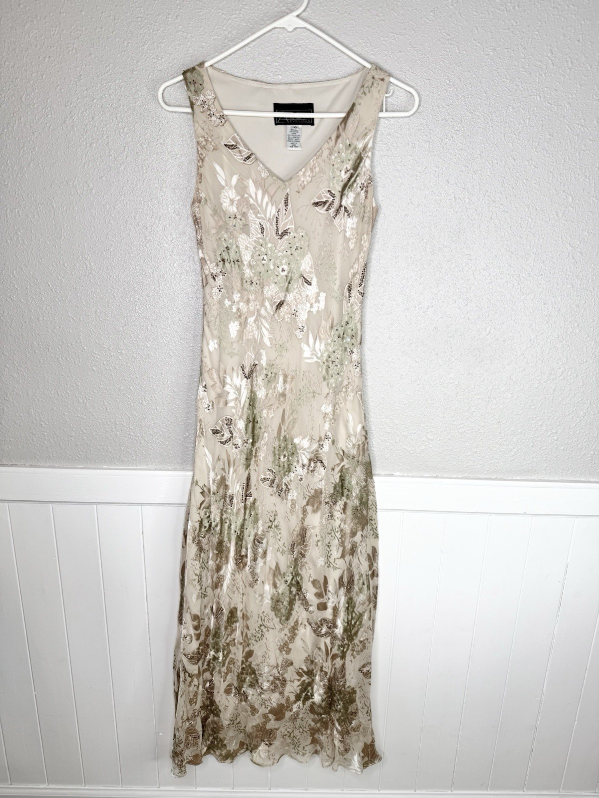 Alex Evenings Silk Blend Beaded Dress Floral Burnout Y2K 90s Faury Whimsical