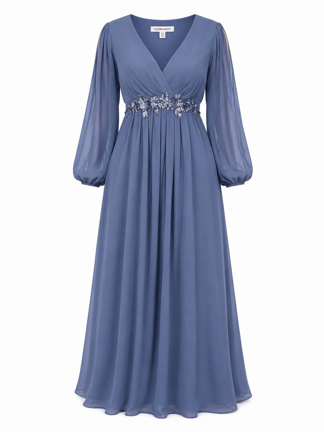 Ever-Pretty Dress Women’s 20 Plus Blue Chiffon A Line Maxi Sequin Long Sleeve