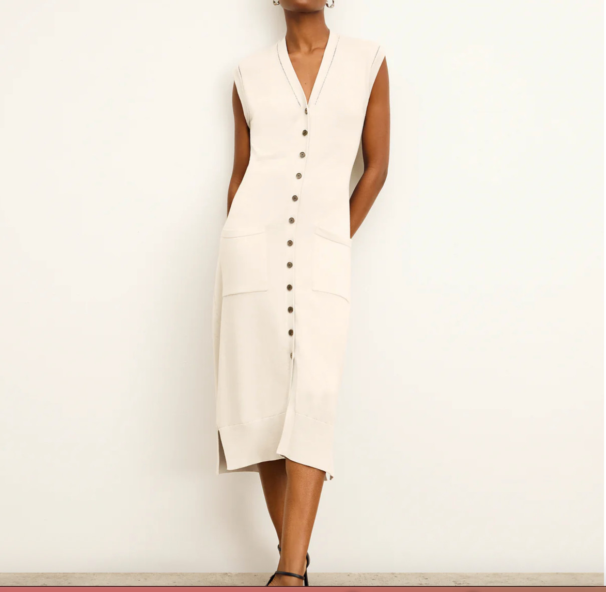 MM Lafleur Toula pointelle knit sweater Dress M Cardigan Button cotton silk
