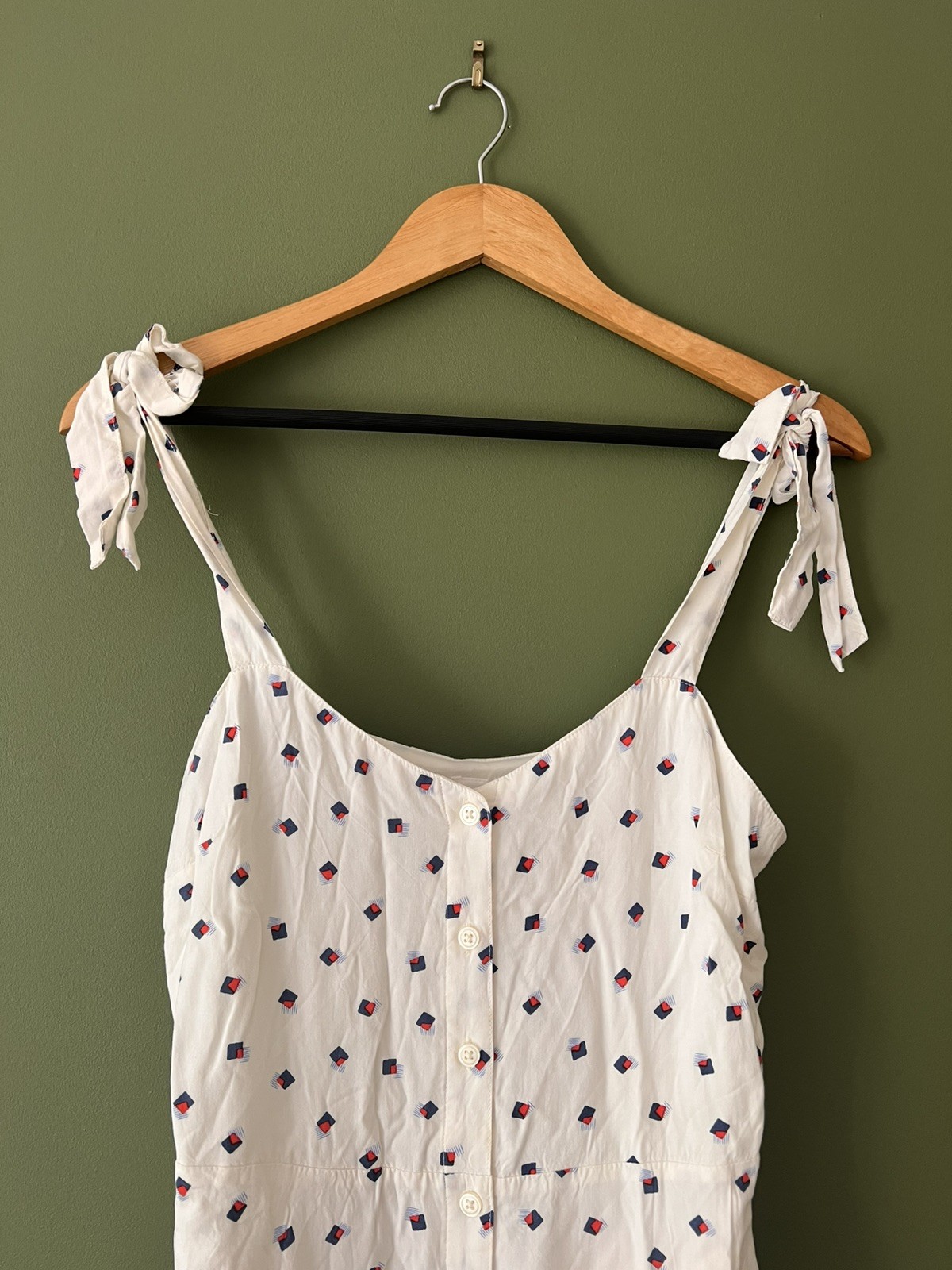 GAP White Tie Shoulder Geometric Pattern Button Front Midi Sundress Summer Dress
