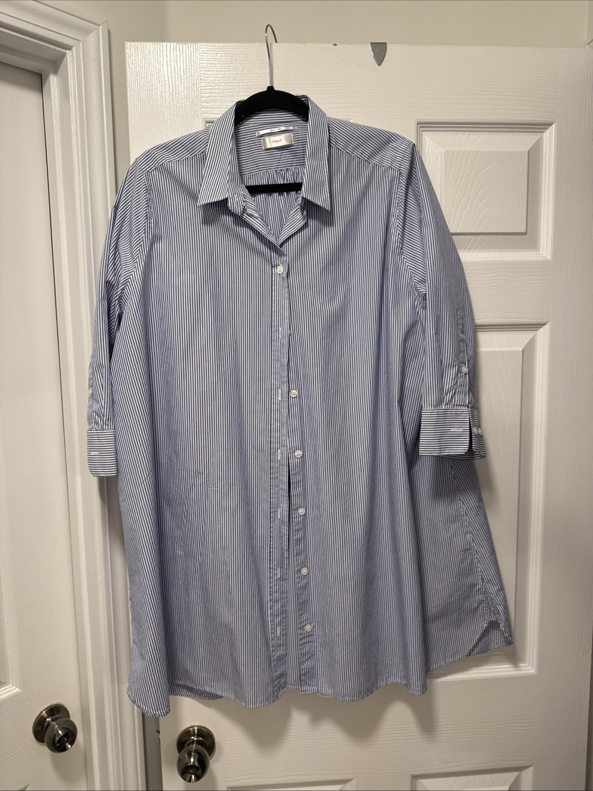 Filippa K Women’s Y2K Blue Button Up Tunic Shirt Dress Size L Oversized New Wave