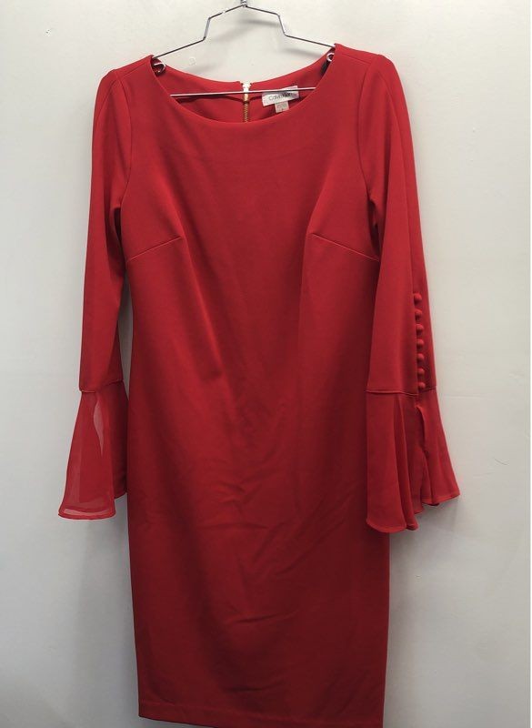 Calvin Klein Women’s Red Bell Sleeve Sheath Dress Button Flared Cuff Size 8